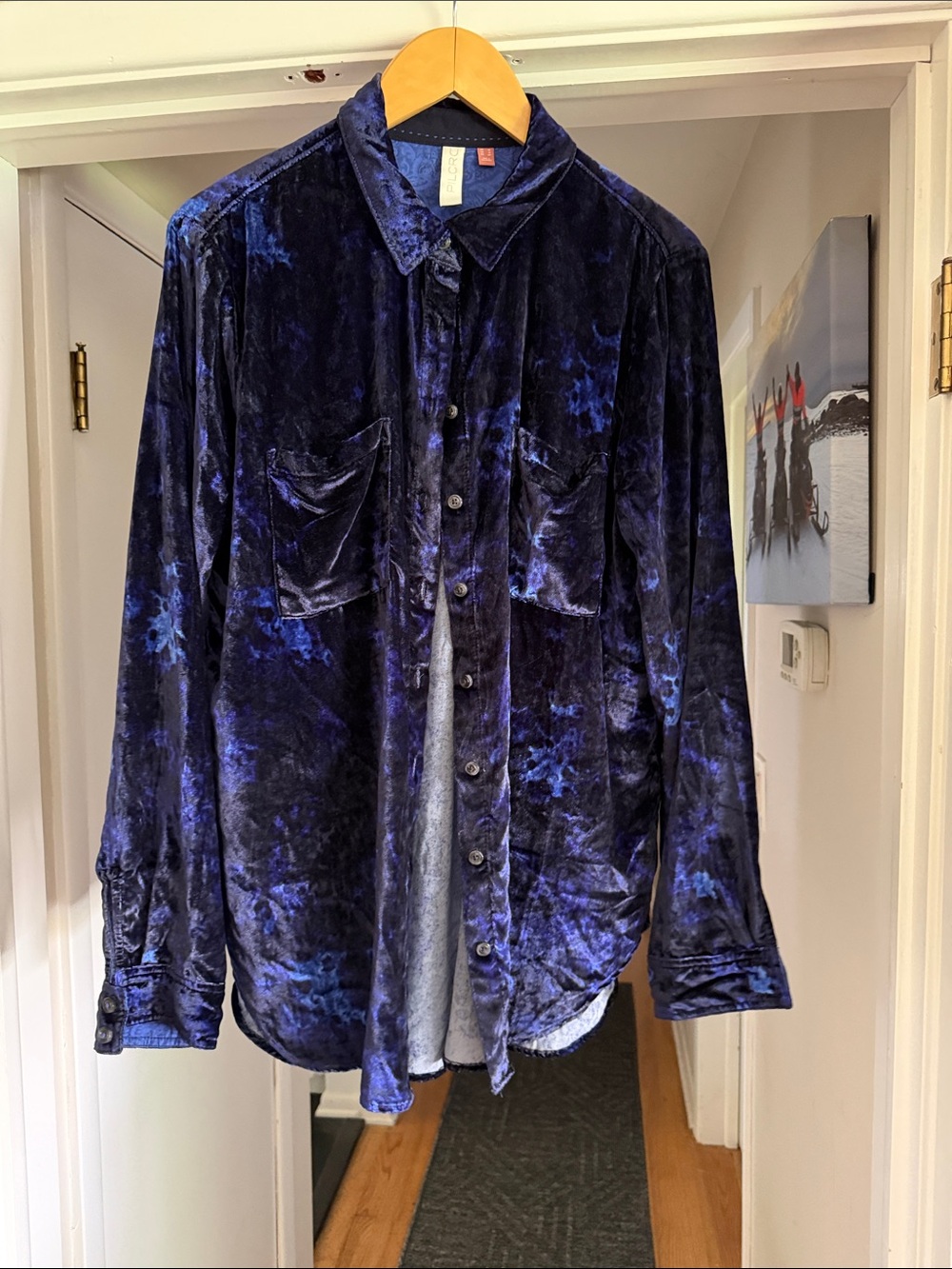 Pilcro Velvet Button-Up Shirt Jacket - Navy Blue